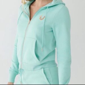 True Religion Women's Mint Zip Hoodie with Metallic Logo